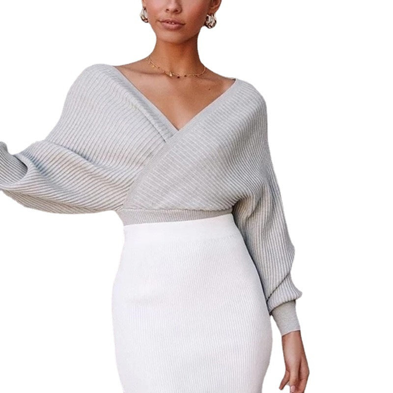 Women's Knitted Fashion Wear Fitted Waist Long-sleeved Sweaters