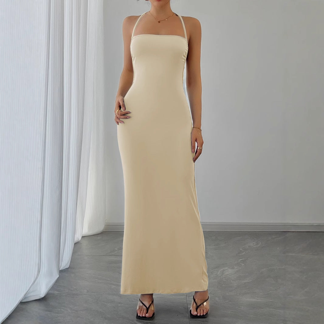 Summer Knitted Backless Suspender Elegant High Waist Dress