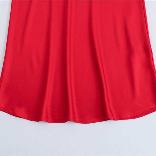 Sexy Oblique Shoulder Red Silk Satin Texture Dresses