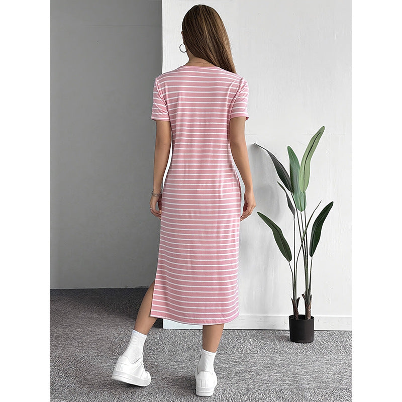 Women's Fashion Wear Round Neck Sleeve Striped Shorts
