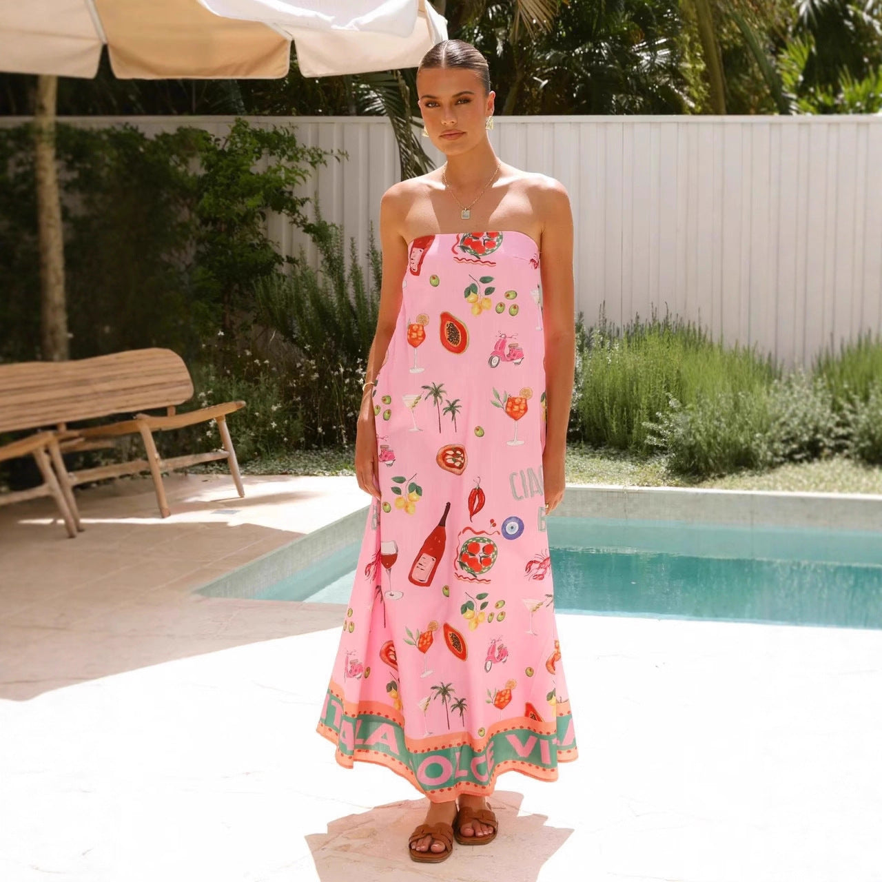 Temperament Casual Linen Vacation Style Tube Dress
