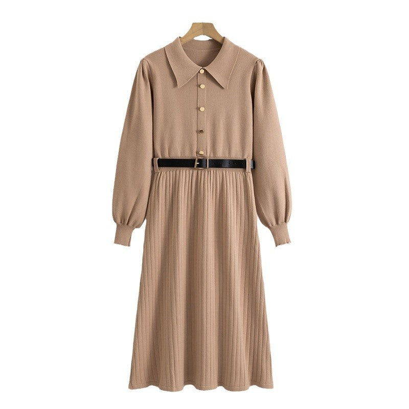 Women's Knitted Solid Color A- Line Fashion Dress
