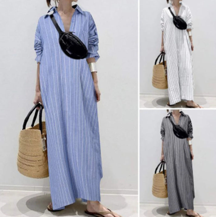 Lapel Collar Temperament Commute Striped Loose Cardigans