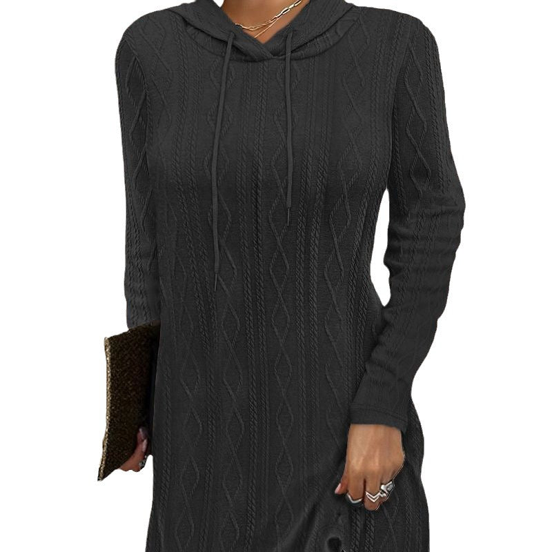 Women's Autumn Solid Color Long Sleeve Hooded Dress