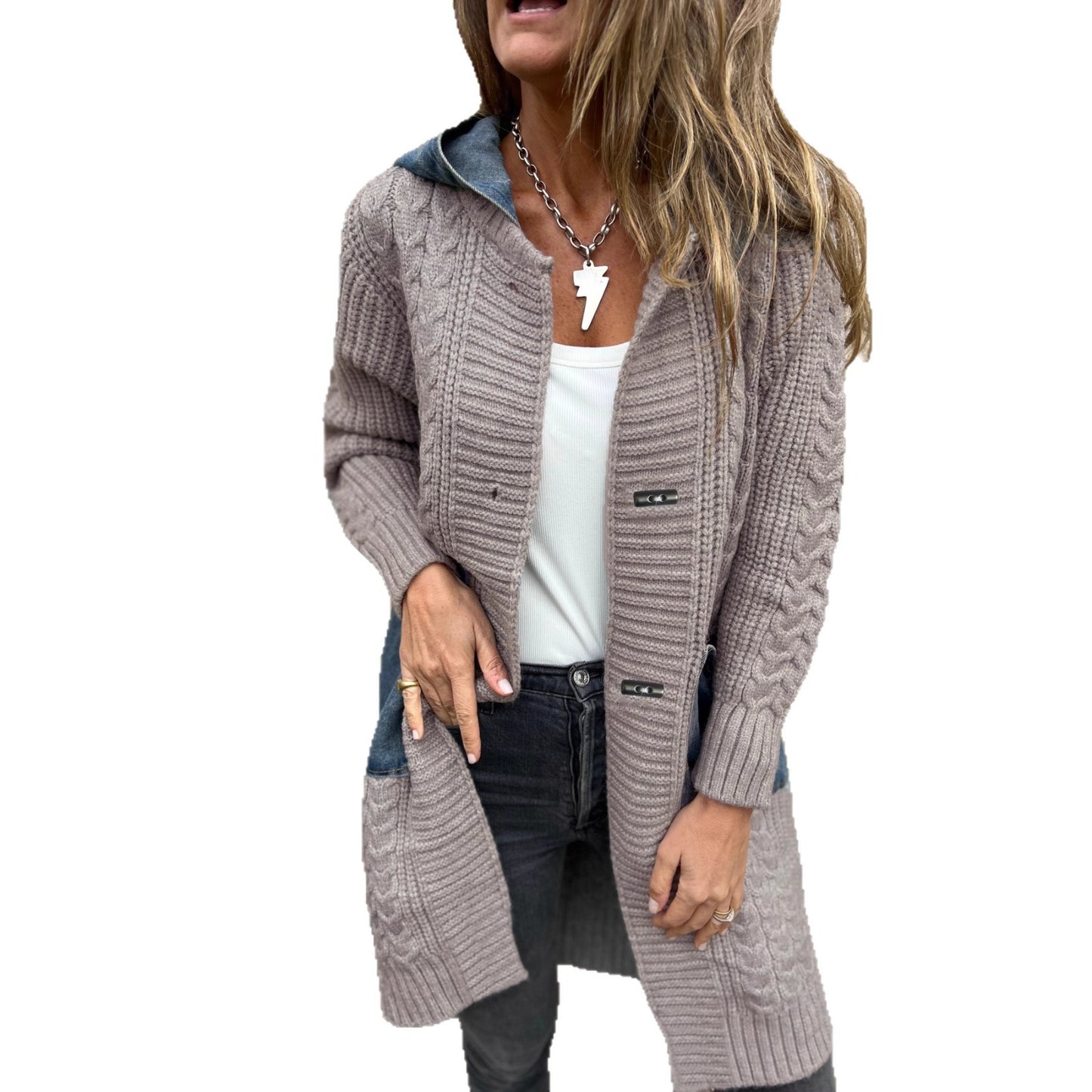 Women's Russian Loose Knitted Denim Splicing Knitwear