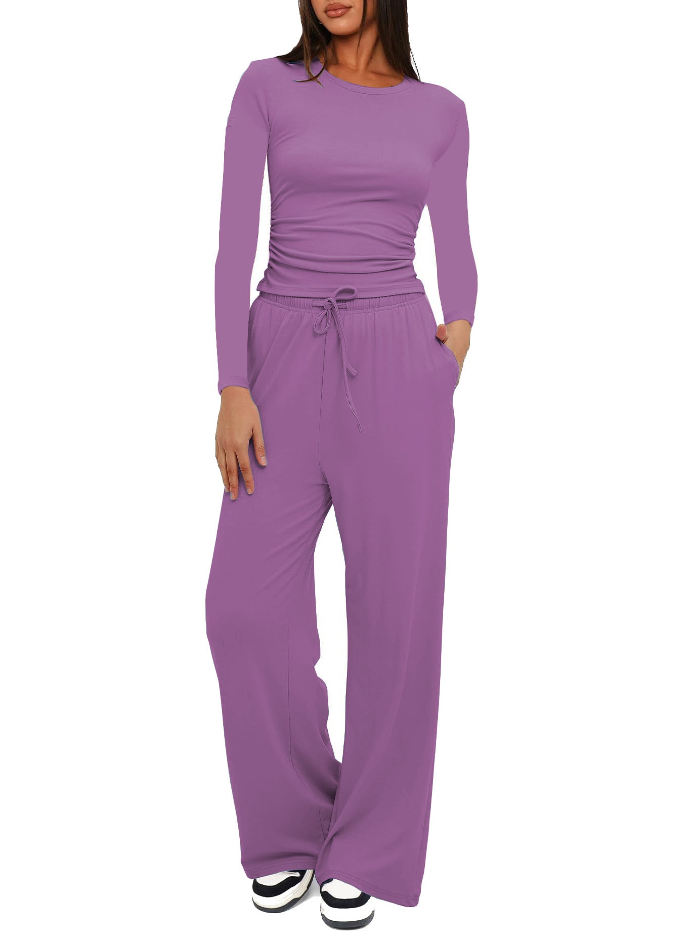 Women's Color Pleated High Waist Wide Leg Fashion Casual Suit