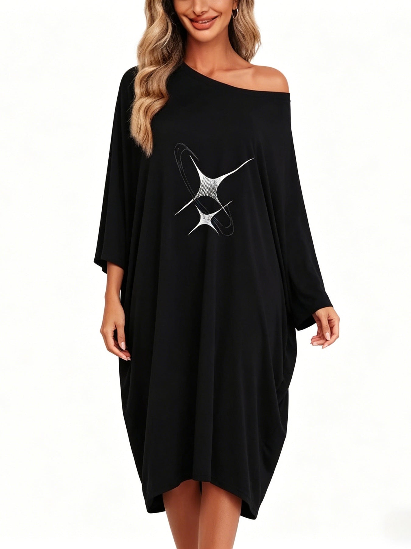 Classic Women's Printed Casual Nightgown Shawl Dress