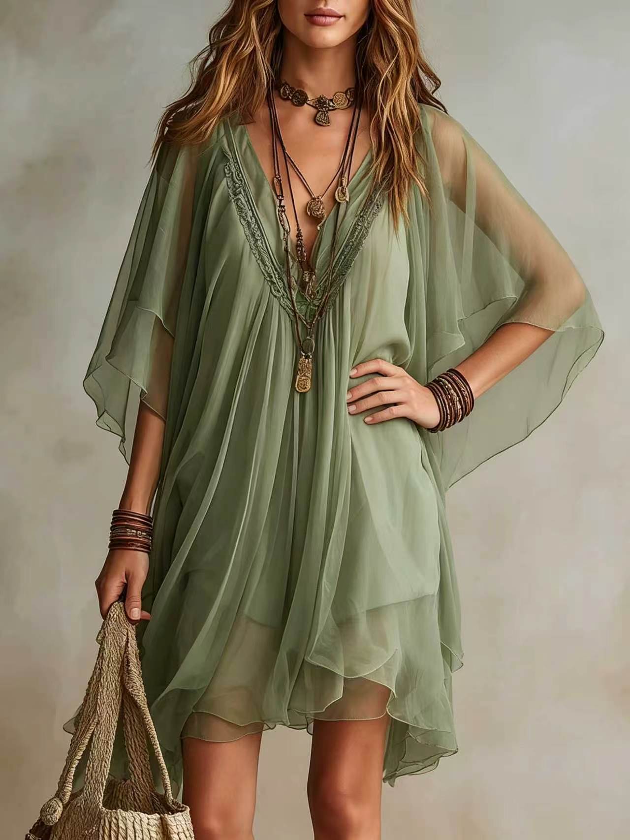 Women's Summer Chiffon Seaside Vacation Loose Beach Blouses