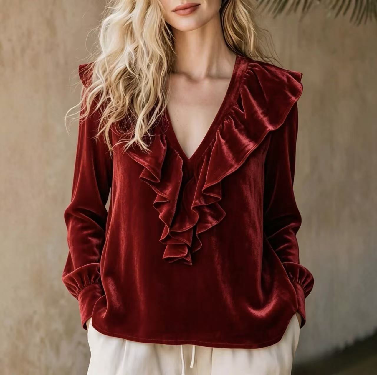 Women's Autumn Veet Ruffled Elegant Long-sleeved Women's Sweater