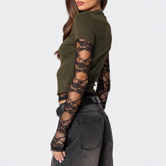 Women's Stitching Sleeves Fake Two-piece Long Sleeve Blouses