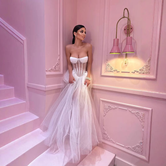 Fishbone Tube Dress Elegant Mesh Long Dresses