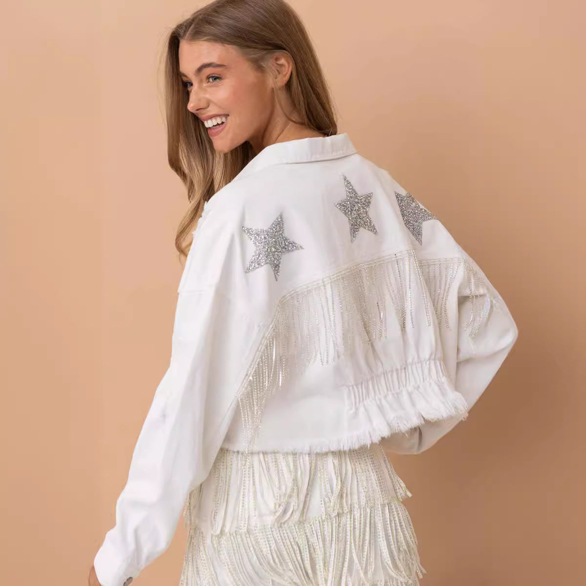 Women's Elegant Tassel Frayed Hem Denim Jackets