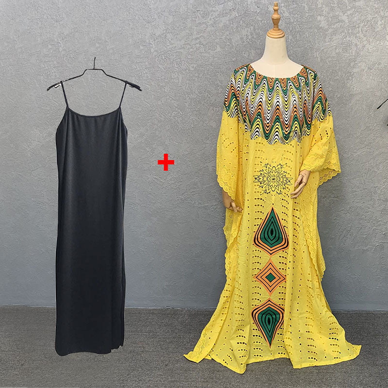 Women's African Cotton Hollow Embroidered Fashion Wear Dresses