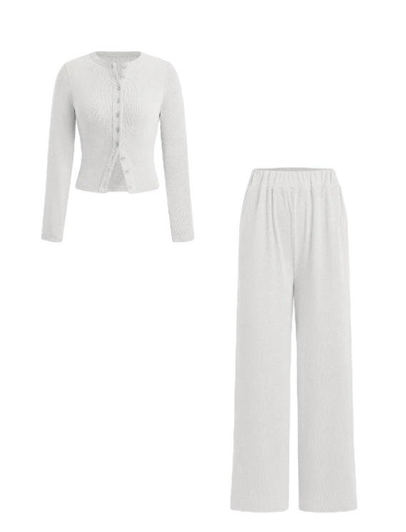 Unique Buttoned Long Sleeve Wide Leg Fashion Casual Suit
