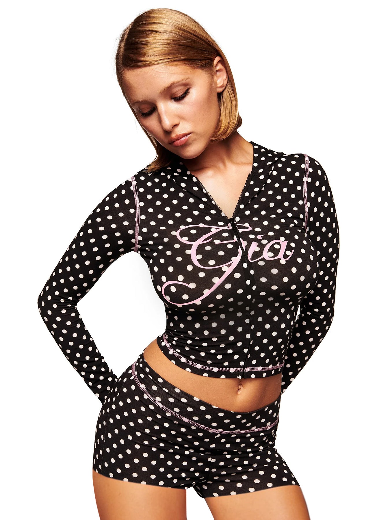 Women's Wear Printed Hooded Long Sleeve Thumb Hole Slightly Flared Two Blouses