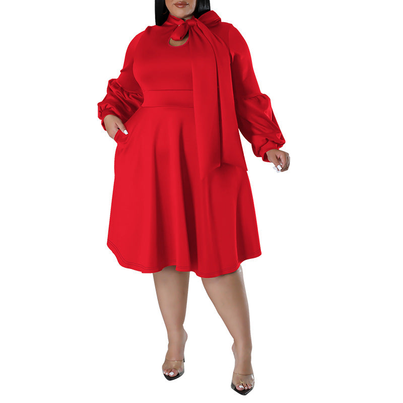 Women's Scarf Long-sleeved Bubble Sleeve Mid-length Dress Dresses