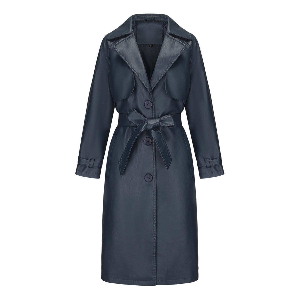Women's Trench Long Loose Leather Classic Turn-down Collar Jackets