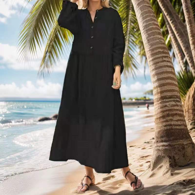 Women's Large Loose Long Stand Collar Open Tube Solid Dress