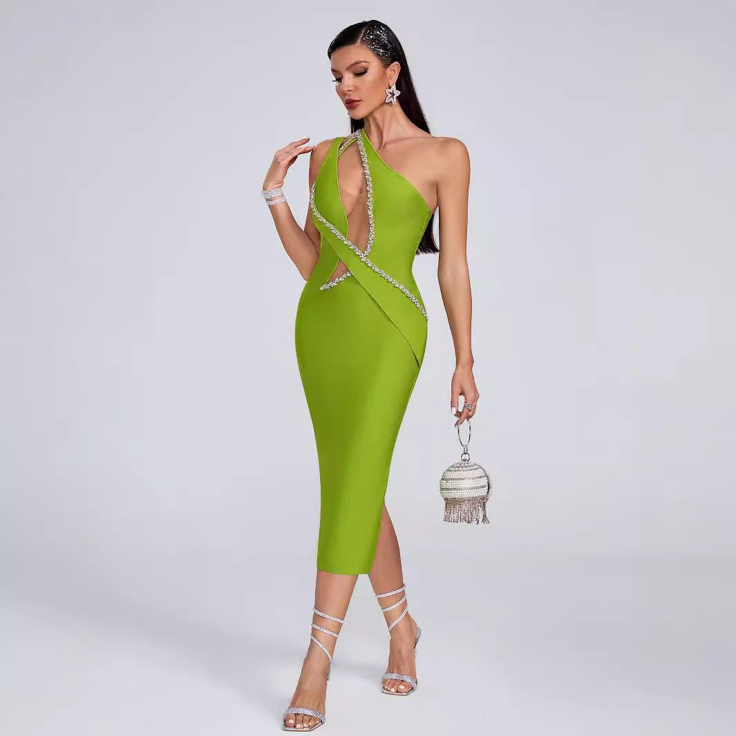 Women's Bandage Dress Fashion Sexy Diagonal Collar Dresses
