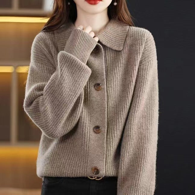 Women's Polo Collar Gentle Loose Lazy Style Thick Women's Sweater