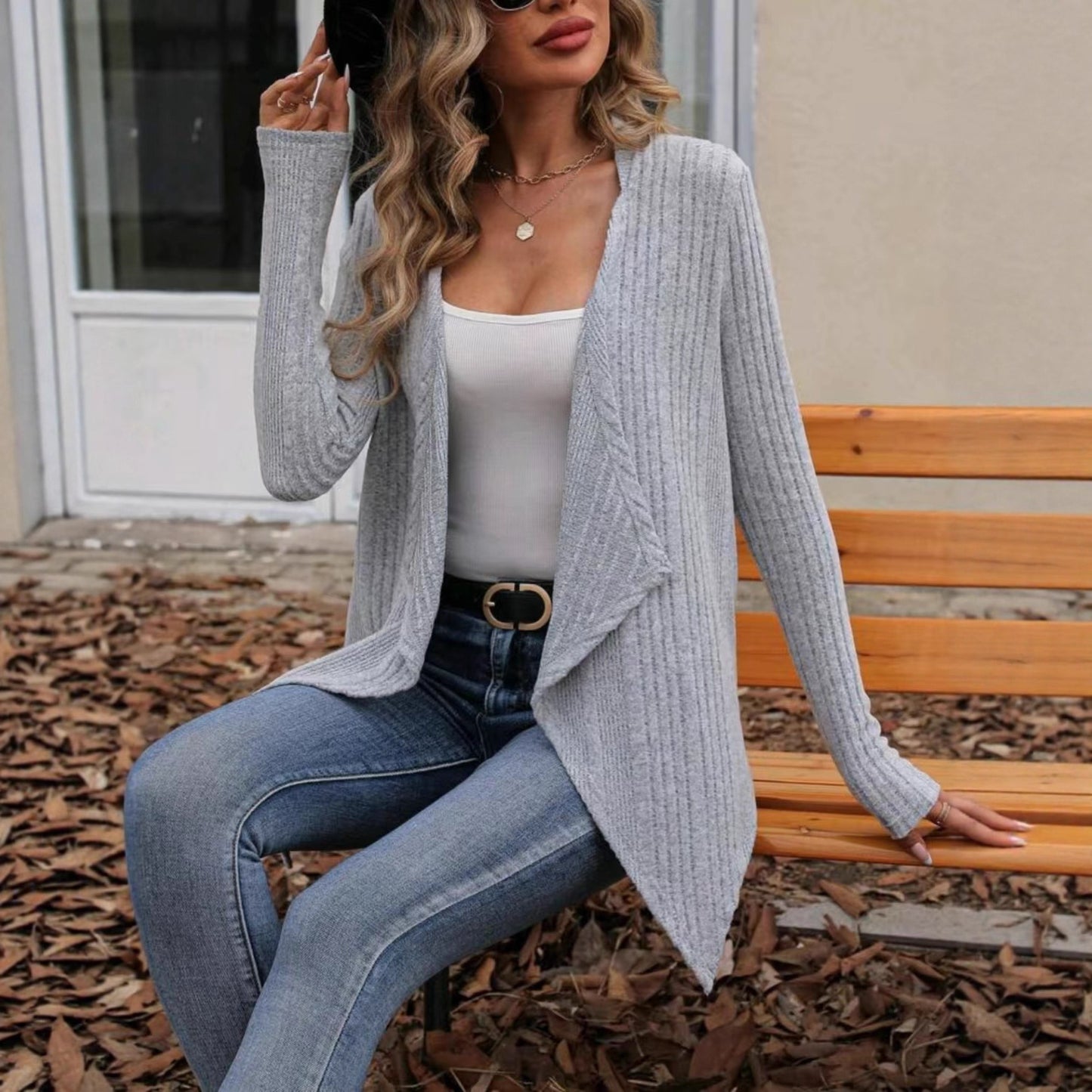 Women's Solid Color Rib Knitted Long Sleeve Women's Sweater