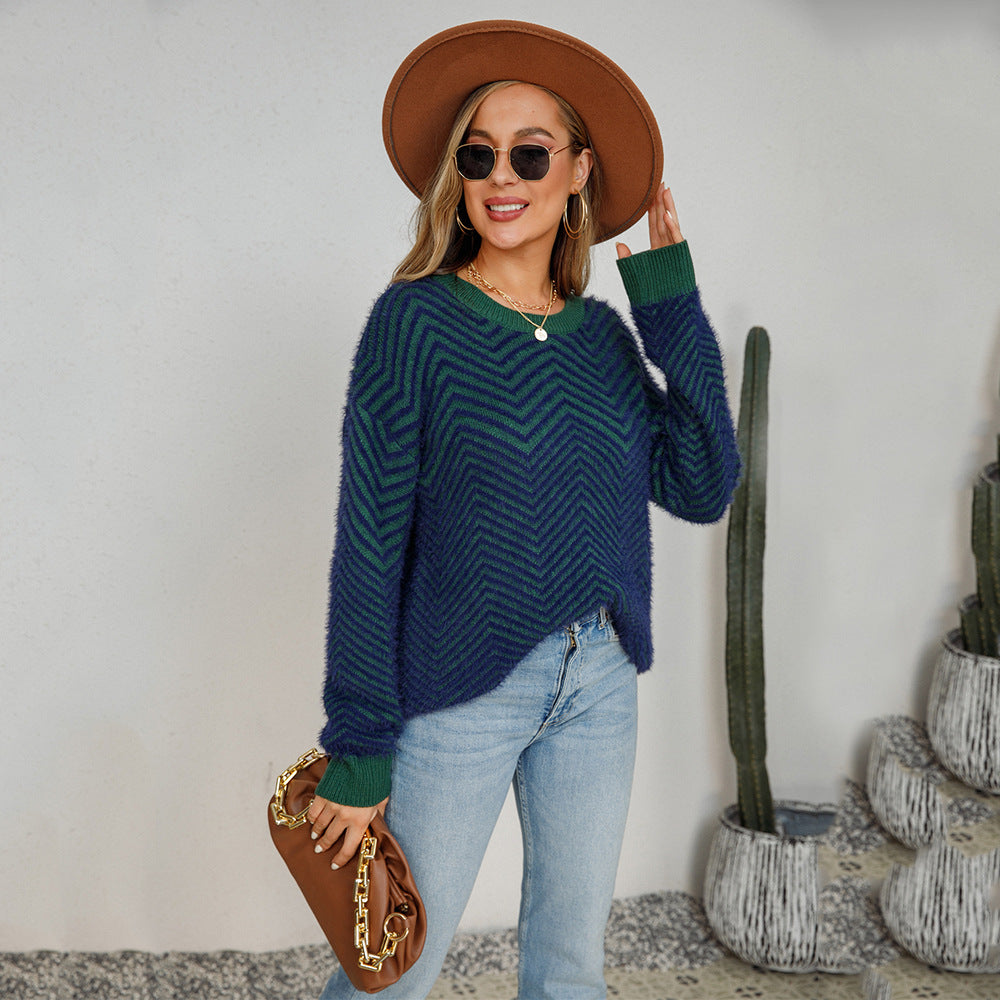 Women's Spring Round Neck Pullover Long Sleeve Sweater