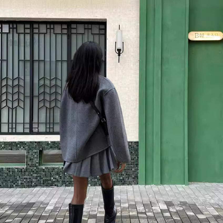 Women's Vintage Brown Woolen Double Breasted Thick Jackets