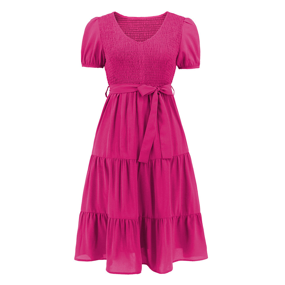 Women's Neck Sleeve Slim Fit Large Swing Stitching Cake Dresses