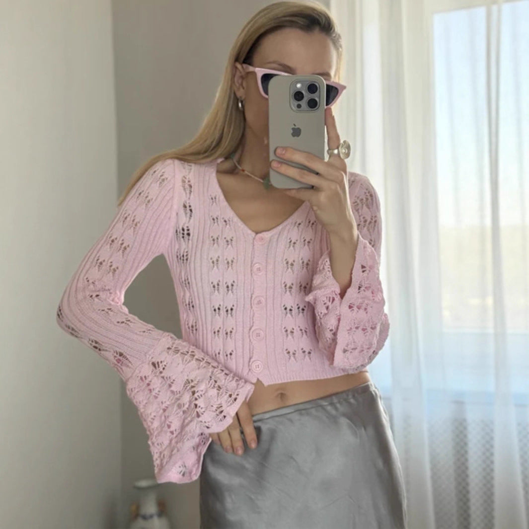 Women's Hot Hollow Knitted Long Sleeve Solid Dress