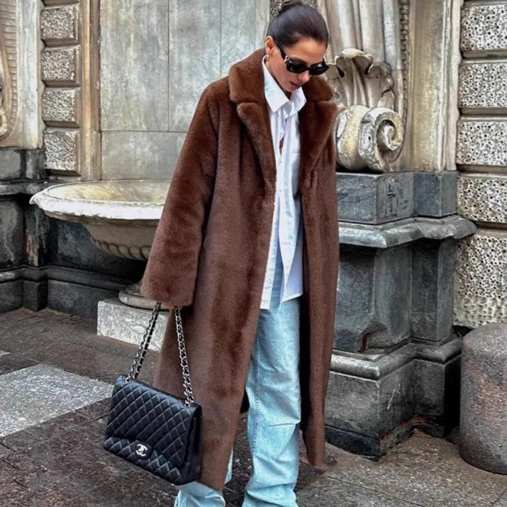 Women's Brown High Quality Long Mink Plush Coats