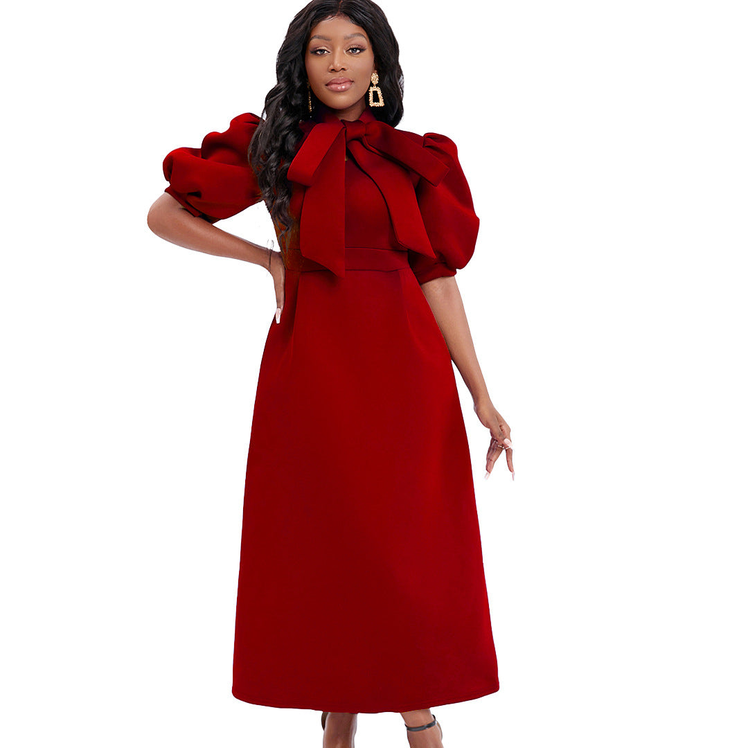 Women's Large Summer Fashion Elegant Bow African Dress