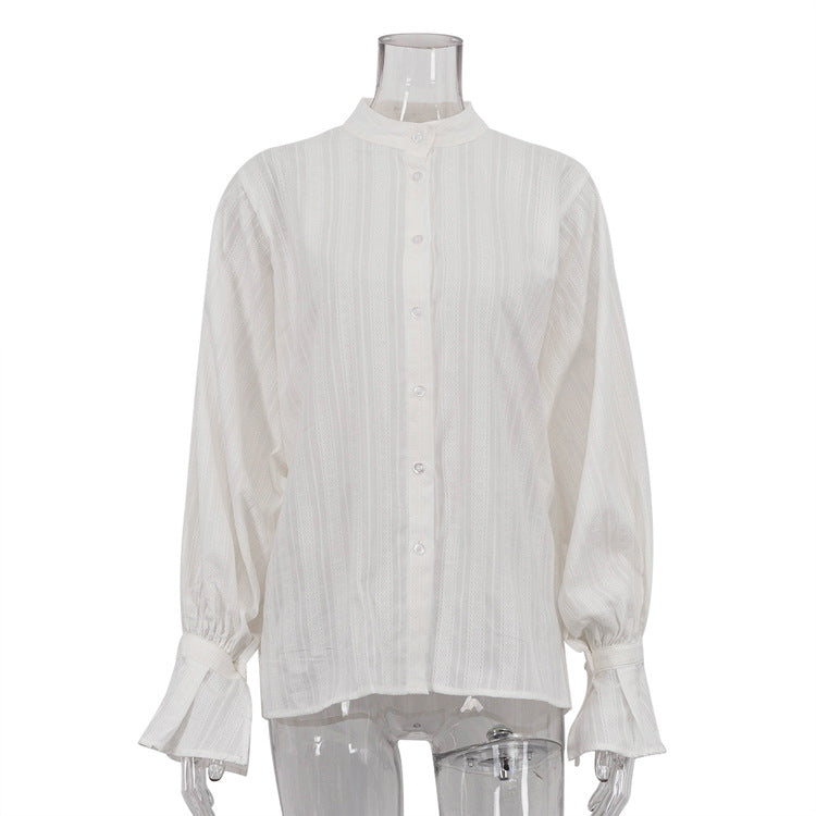 Women's Stand-up Collar Long-sleeved Loose-fitting Shirt High Sense Blouses