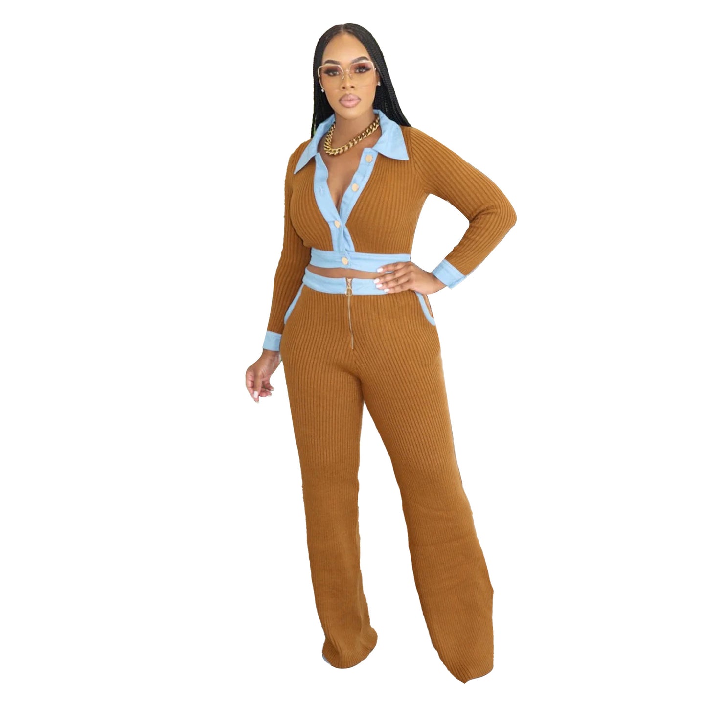 Comfortable Sexy Single-breasted Retro Trousers Two-piece Jumpsuits