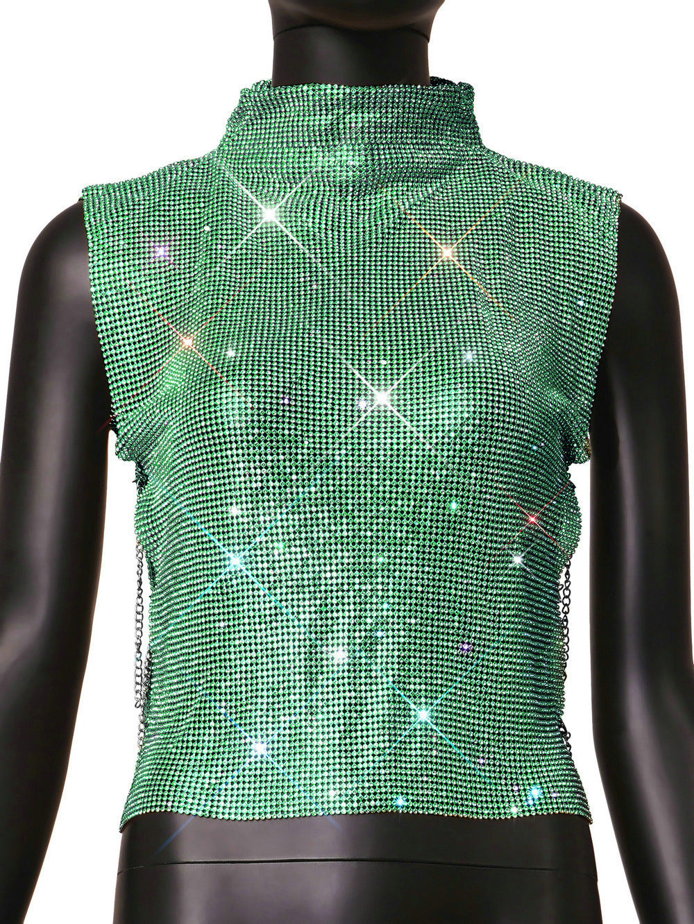 Charming Nightclub Sexy Turtleneck Rhinestone Metal Tops