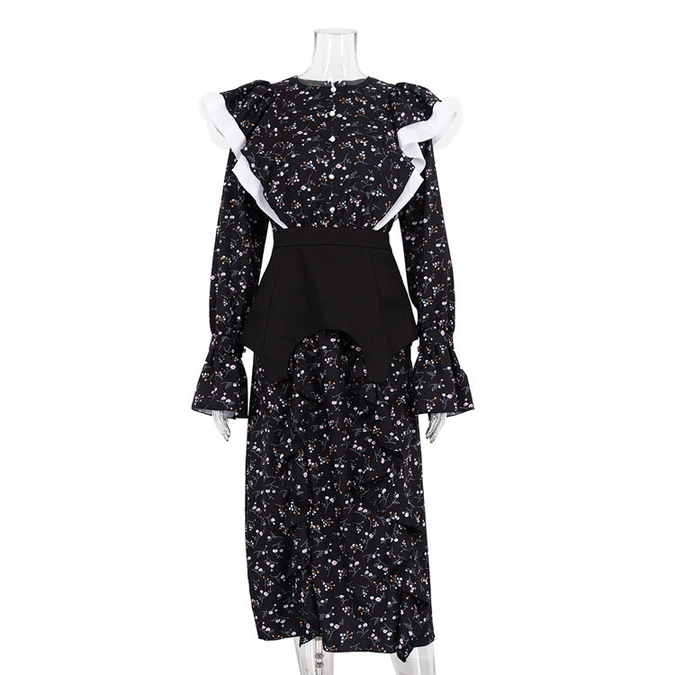 Women's Style Design Long-sleeved Dress Detachable Waist Dresses