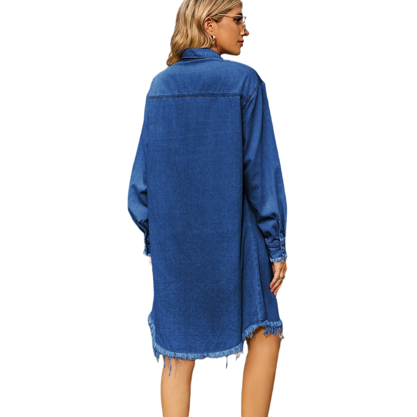 Women's Washed Denim Loose Casual Long Sleeves Dress