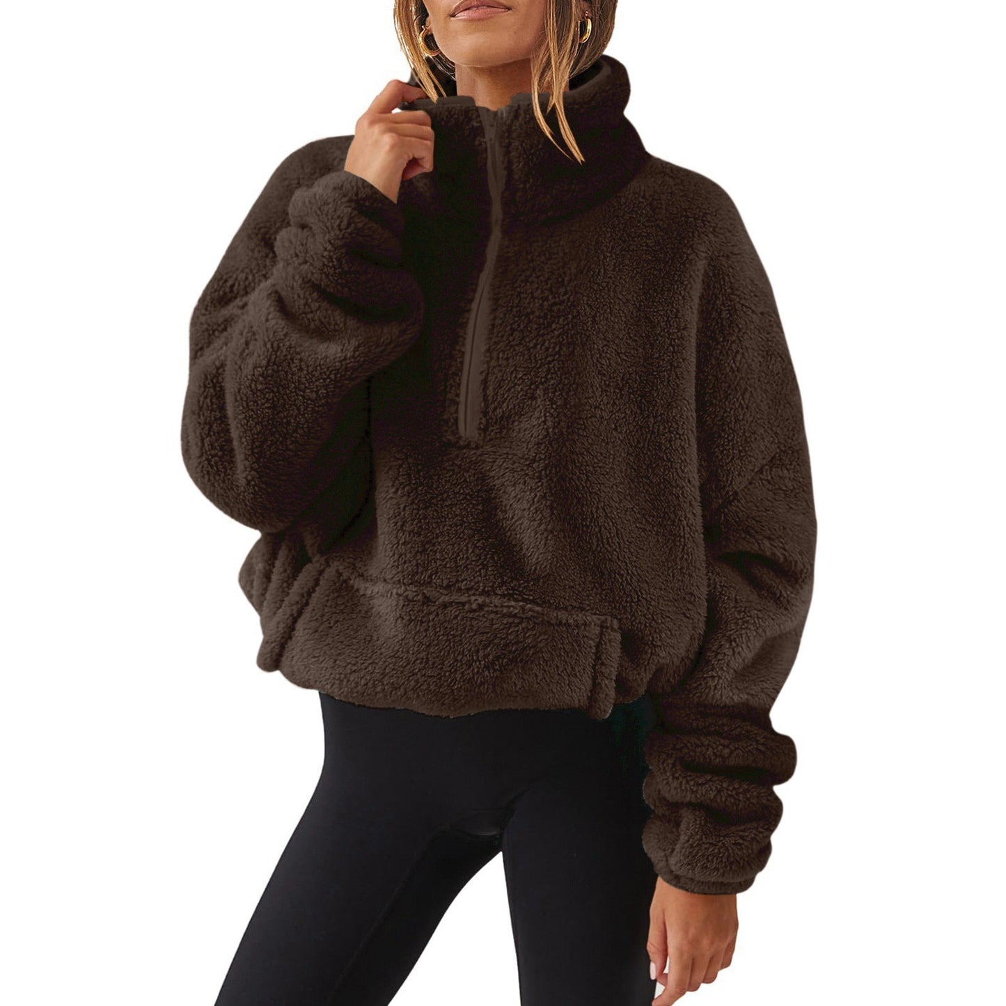 Women's Veet Fleece-lined Half Zipped Stand Collar Women's Sweater, Sweater