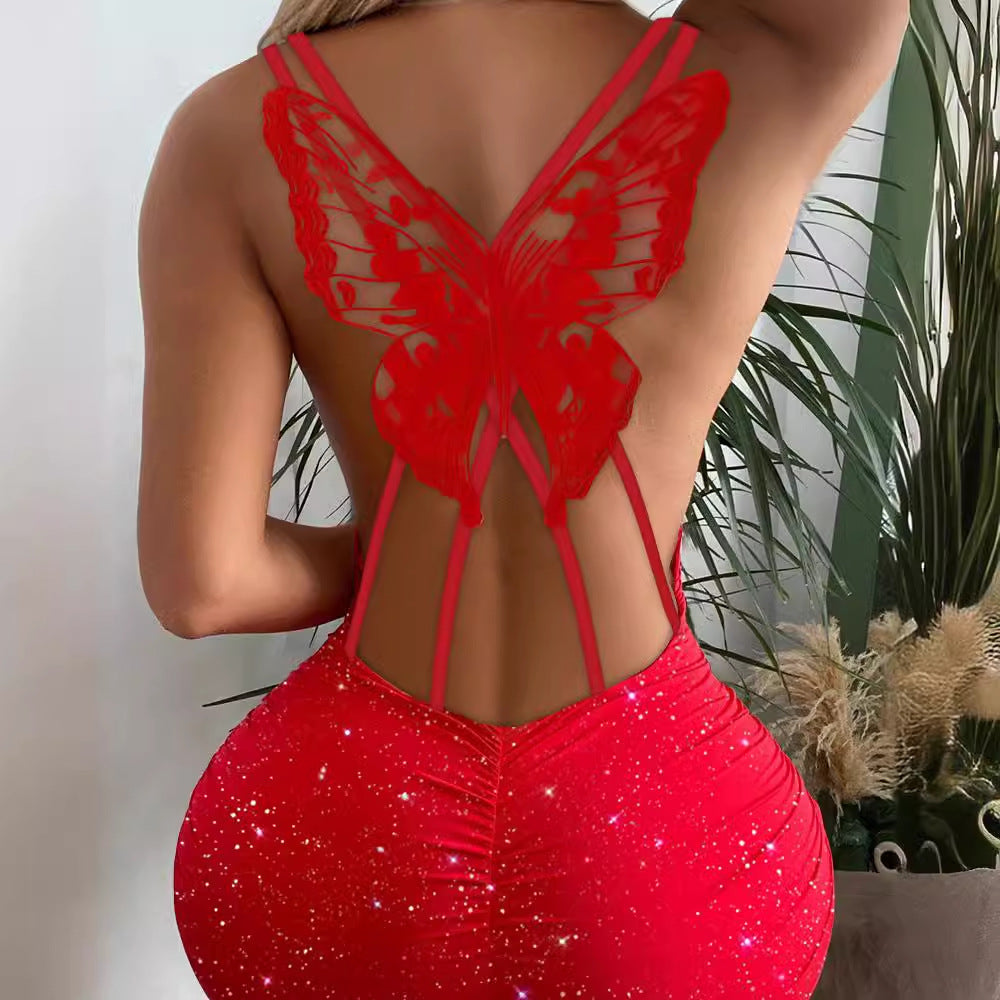 Fashion Back Butterfly Hollow Flash Stretch Dresses