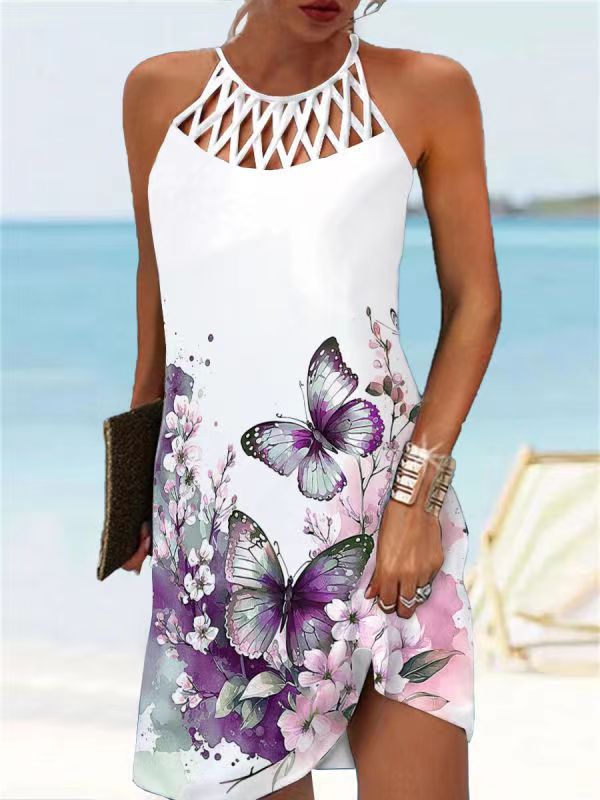 Women's Style Positioning Printed Mesh Sleeveless Casual Dresses