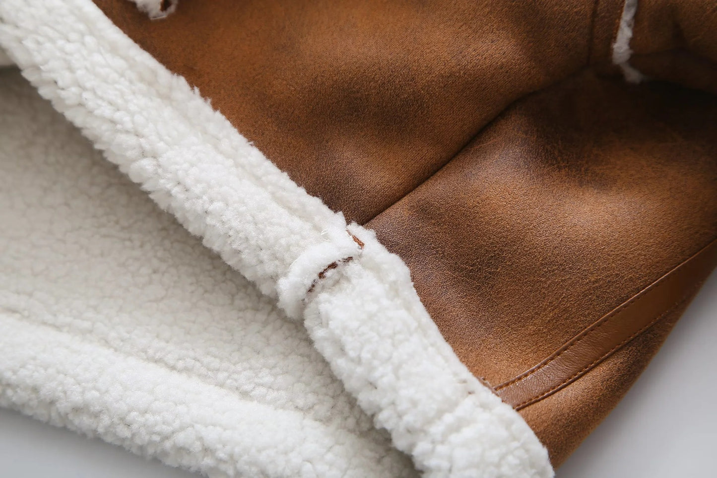 Women's Lapel Loose Suede Fabric Contrast Color Coats