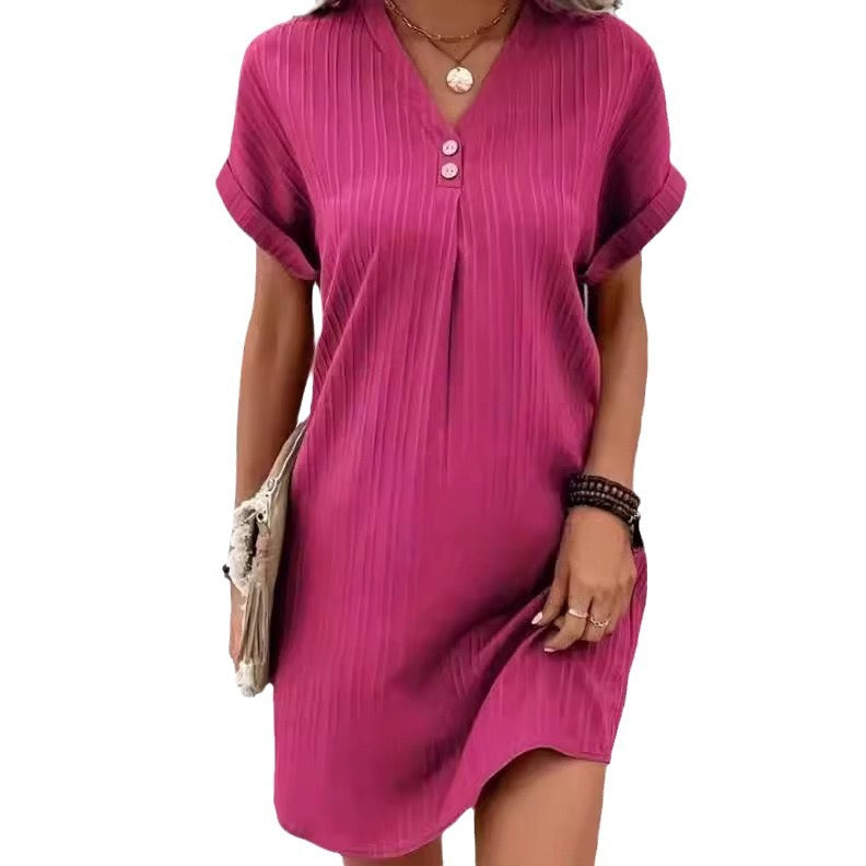 Women's Solid Color Pullover Comfort Casual Button Dress