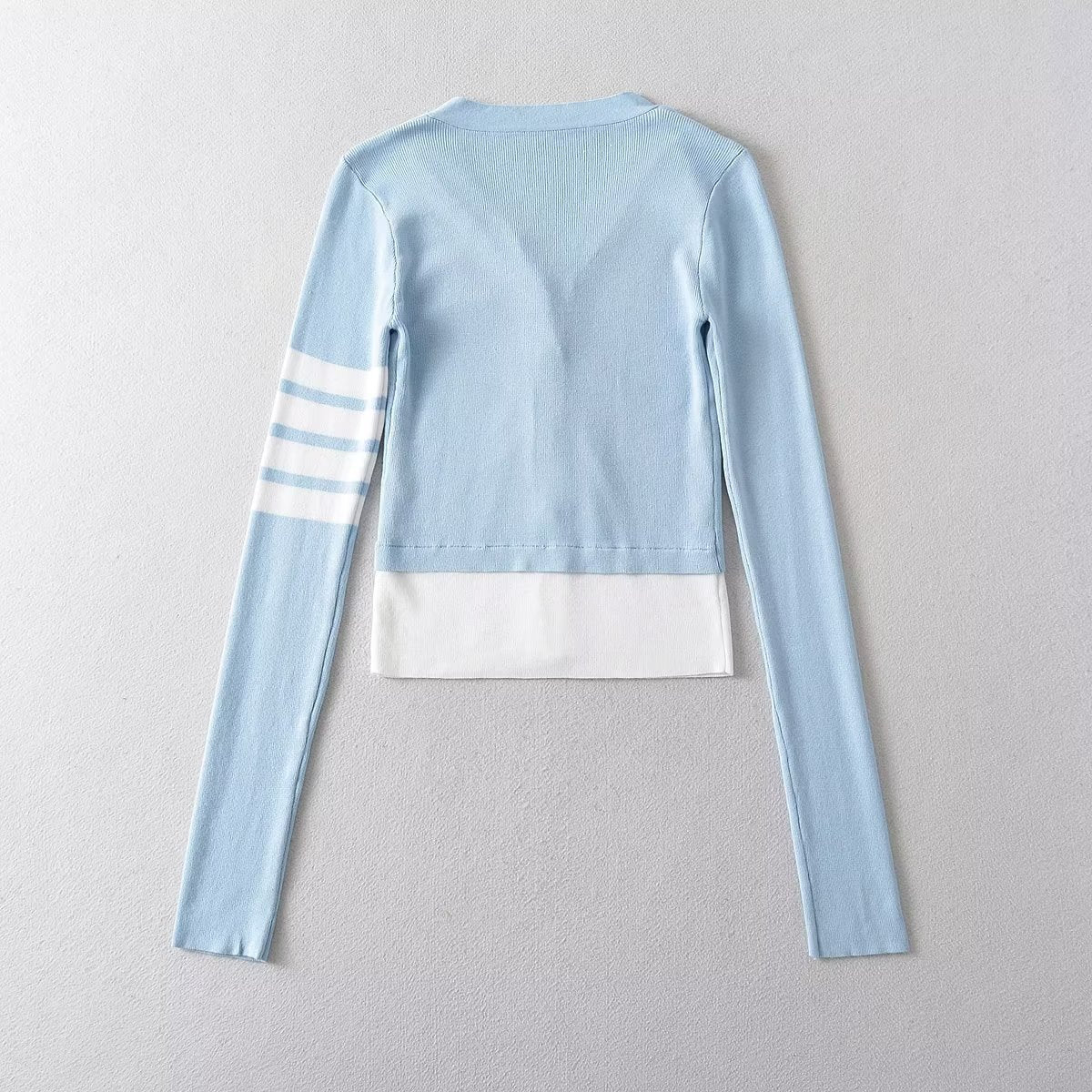 Hot Thin Striped Slimming Patchwork Fake Knitwear