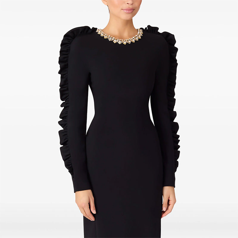 Early Autumn Fashionable Stringy Seedge Three-dimensional Decoration Long Dress