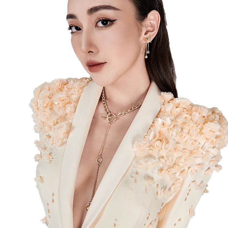Bead Three-dimensional Flower Green Fruit Collar Dress