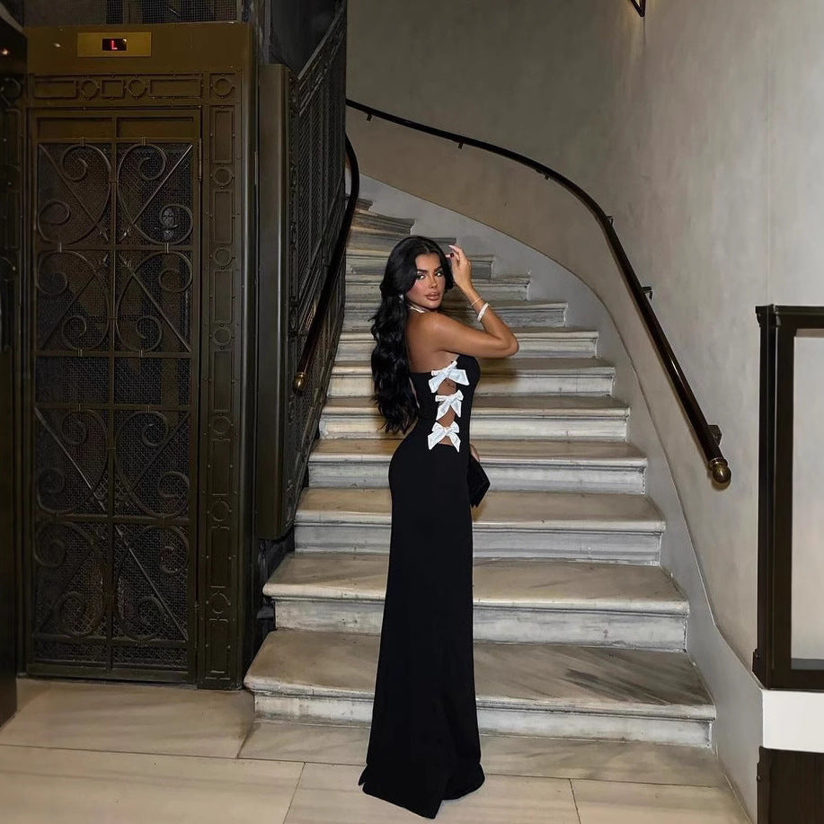 Figure Flattering Hollow Bow Fishtail Dress Dresses