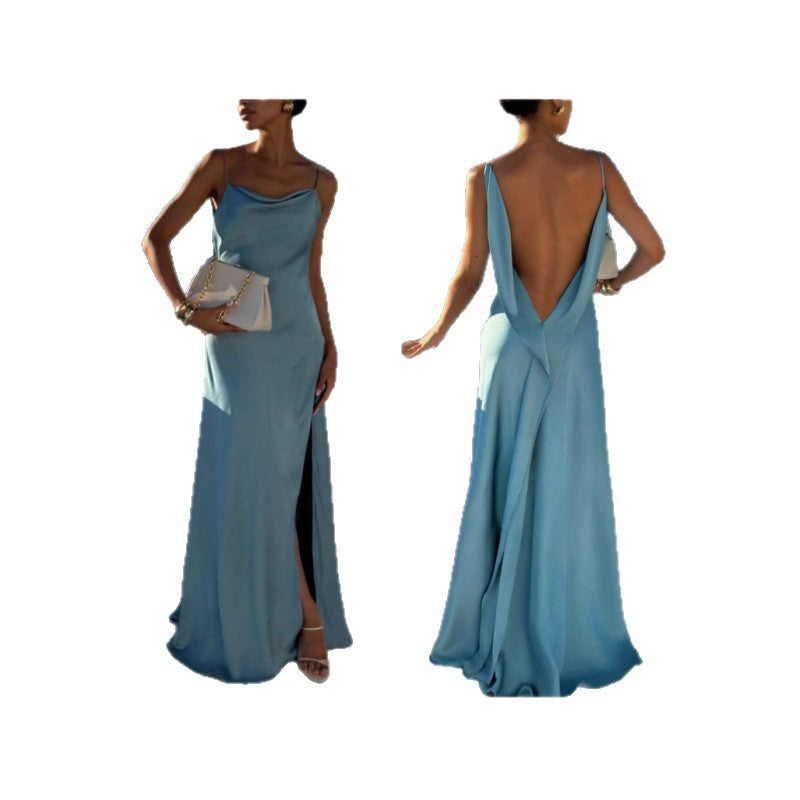 Elegant Sexy Solid Color Stitching Tied Slim Strap Dresses