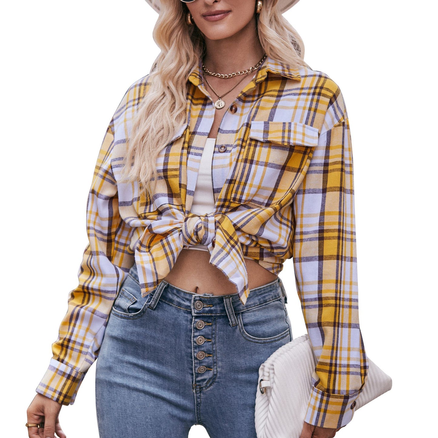 Women's Casual Fashion Loose Plaid Shirt Blouses