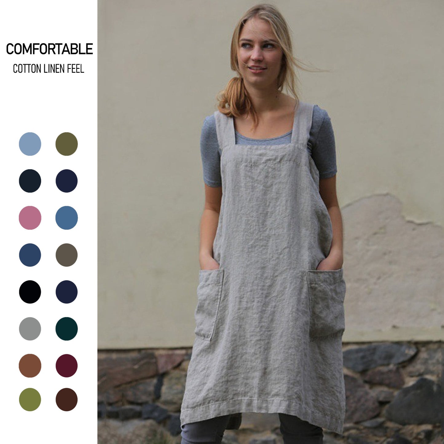 Women's Cotton Linen Apron Home Wear Gardening Dress