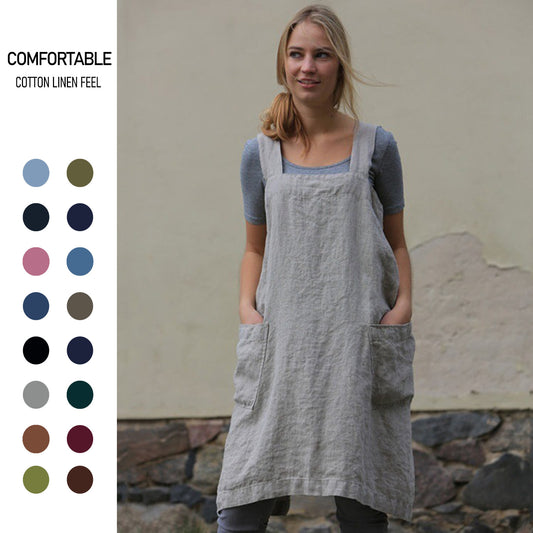 Women's Cotton Linen Apron Home Wear Gardening Dress