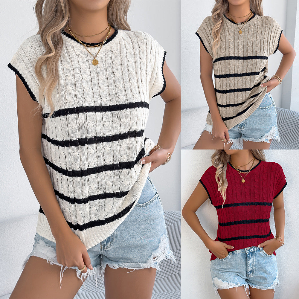Women's Striped Twist Casual Loose Holiday Tops